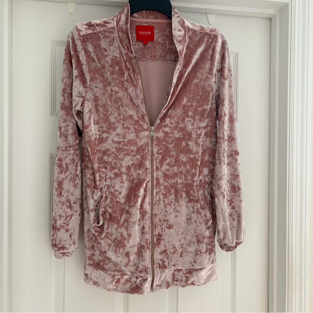 GUESS Crushed Velour Soft Zip-Up Long-Sleeved Track Jacket Size S